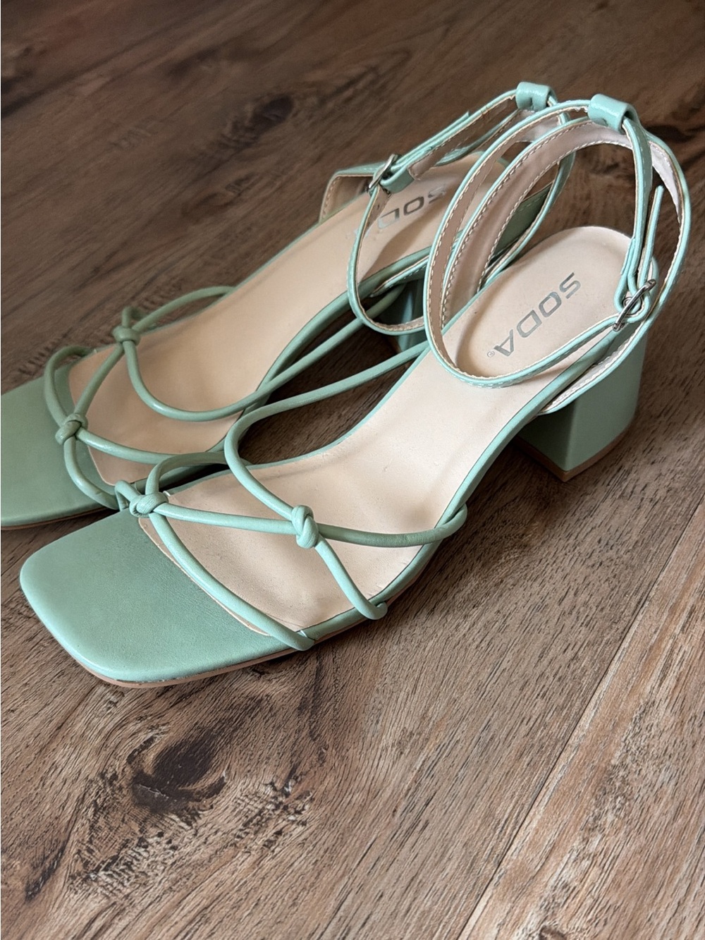 Soda Mint Strappy Block Heel Sandals
